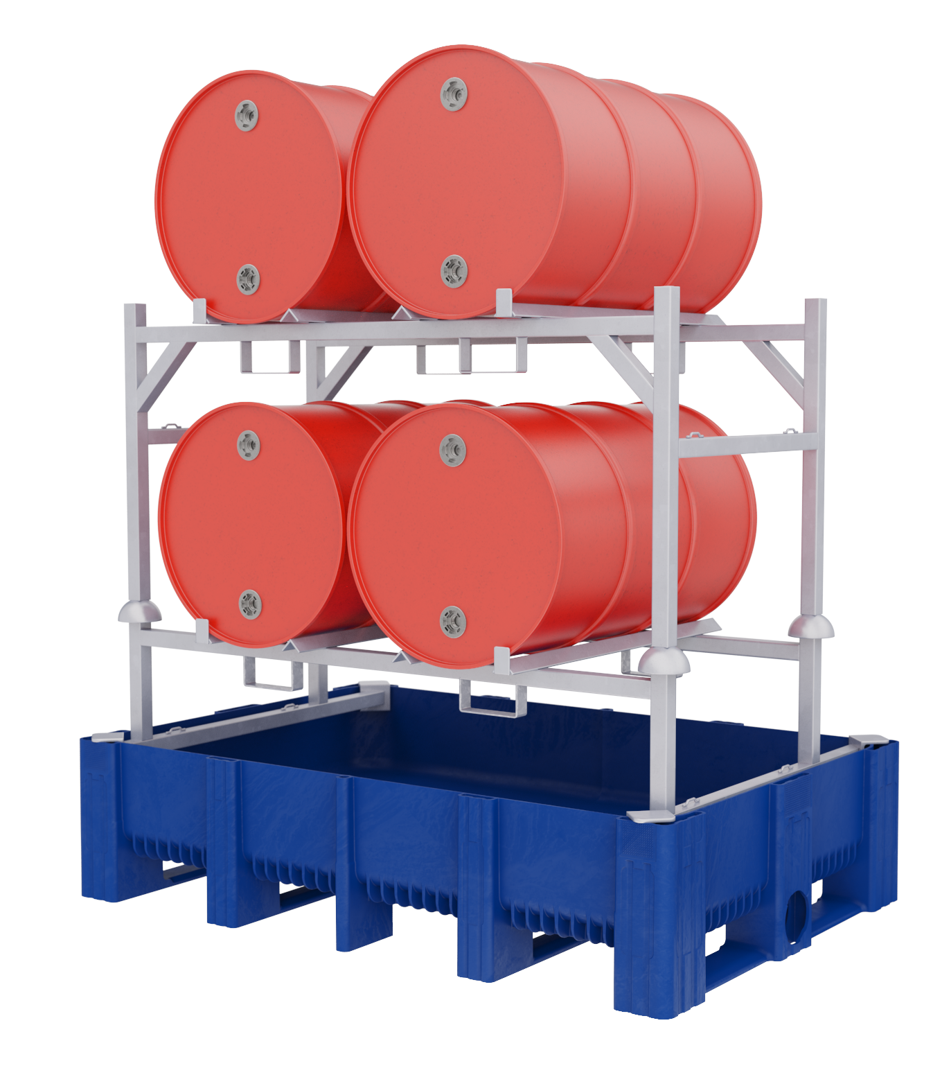 Spill Containment Pallet For 4 Horizontal Barrels